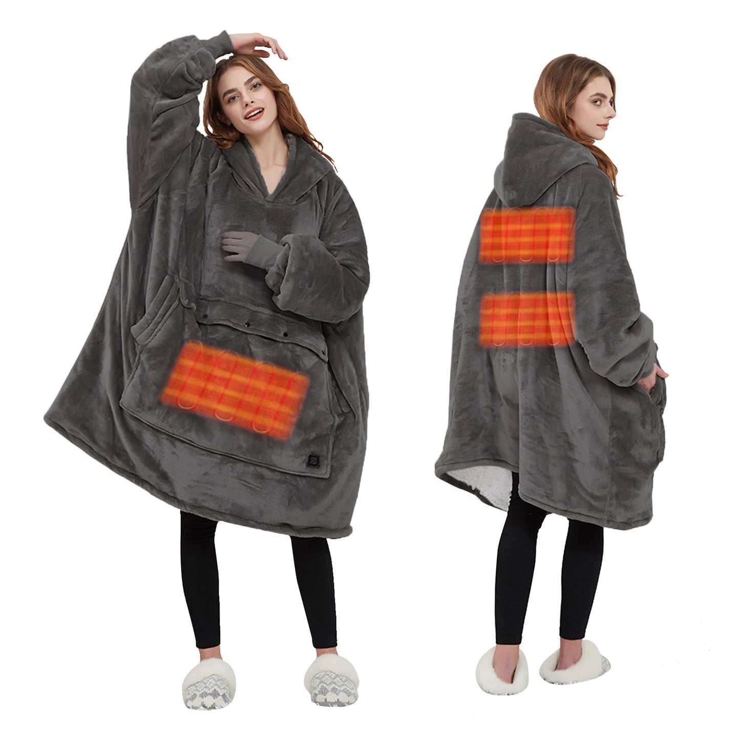 Oversized Wearable Blanket Hoodie with Sleeves Pocket Sherpa Fleece Blanket Sweatshirt Warm Thick Plush Heating Hooded Blankets